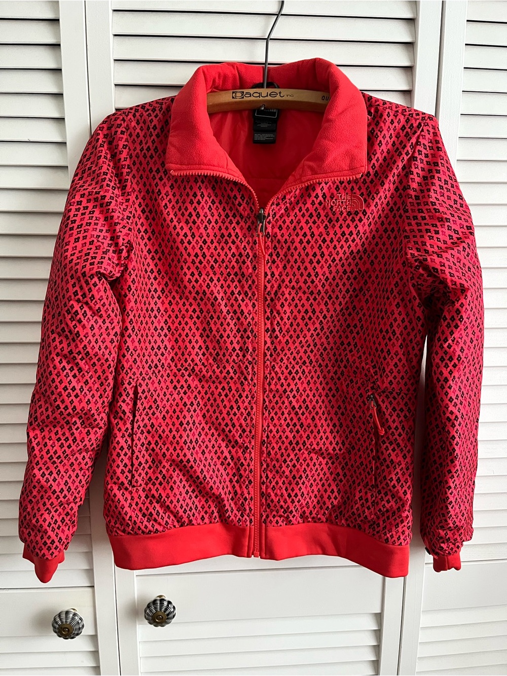 The North Face Red Orange Geo Floral Print Full-Zip Insulated Jacket S